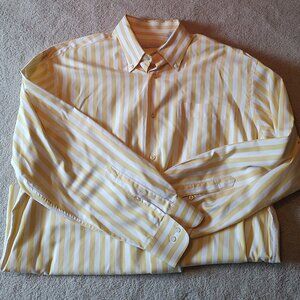 James Tattersall Yellow Striped Button Down 100% Cotton Long Sleeve L